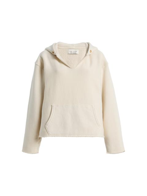 LES TIEN Rachel Raw-Edge Cotton Cropped Hoodie ivory