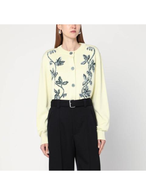Jil Sander Light Yellow Cardigan With Floral Embroidery Women