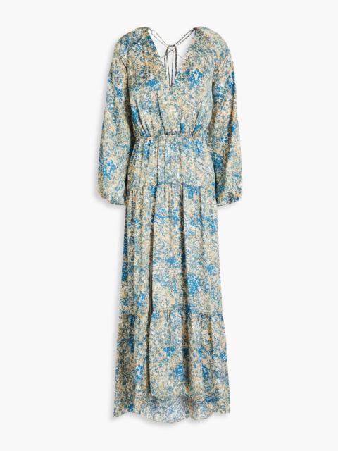 maje Tiered printed satin midi dress