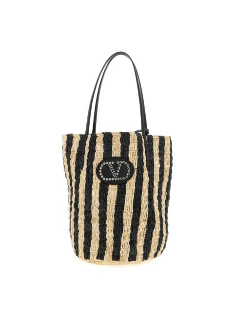 Valentino VALENTINO GARAVANI Striped Black White Straw Raffia Shopper