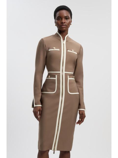 KAREN MILLEN Figure Form Bandage Knit Piping Detail Military Midi Dress