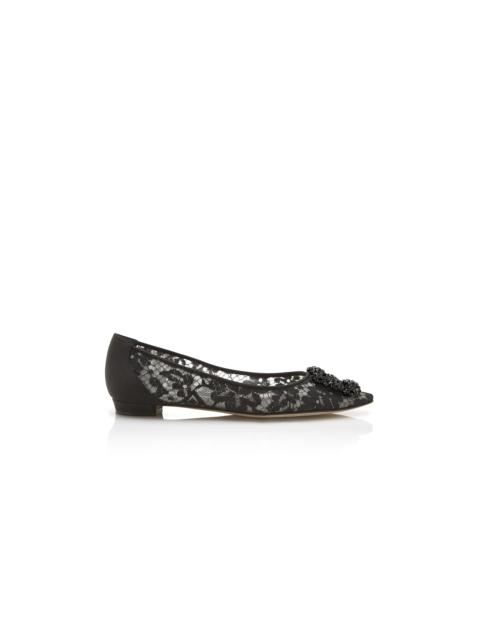 Manolo Blahnik Black Lace Jewel Buckle Flats