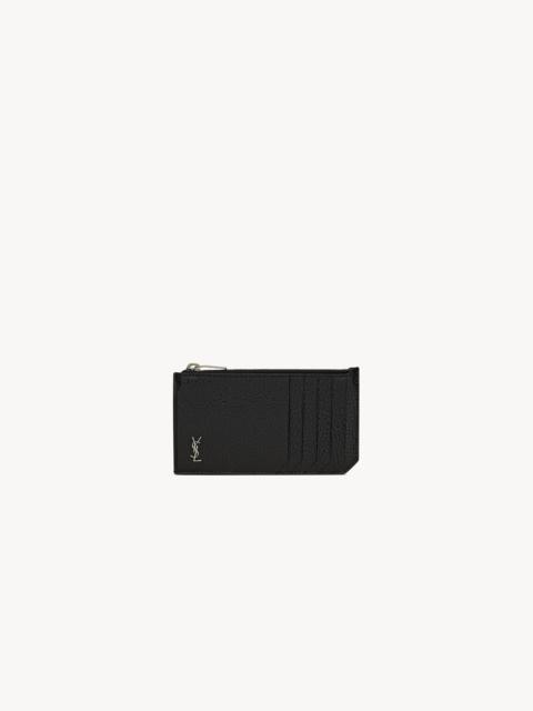 SAINT LAURENT TINY CASSANDRE FRAGMENTS ZIPPED CARD CASE IN GRAINED LEATHER