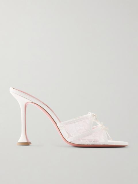 Amina Muaddi Eleonora Bow-detailed Lace And Leather Mules