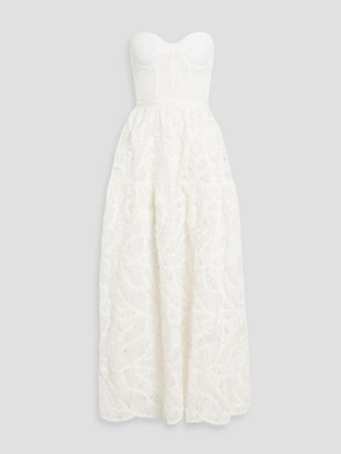 SIMKHAI Mikko strapless embroidered georgette and tulle maxi dress