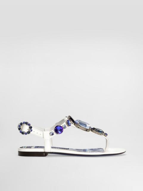 Dolce & Gabbana Patent leather thong sandals with embroidery