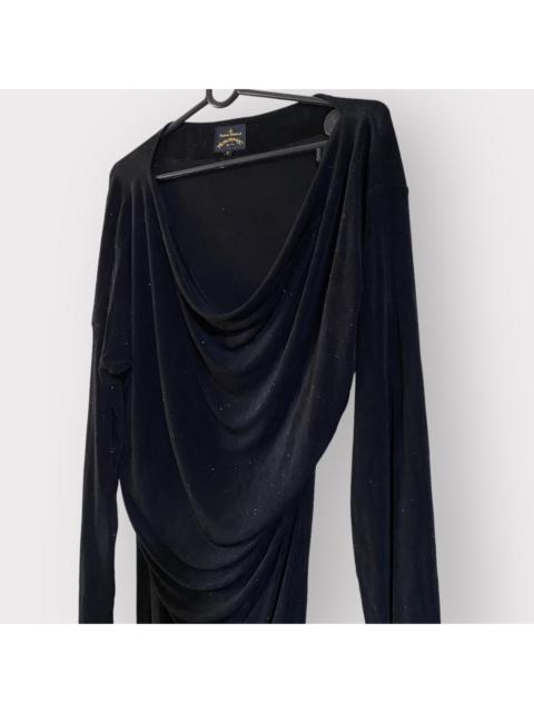 Vivienne Westwood Black Glitter Cowl Collar Asymmetric Drape Dress