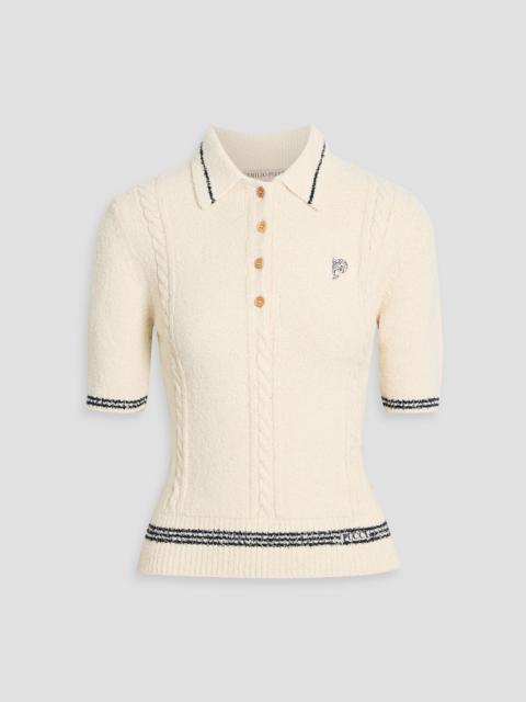 PUCCI Striped embroidered cable-knit cotton-blend polo shirt