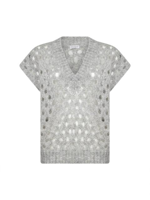 Brunello Cucinelli Brunello Cucinelli Women Grey Mohair And Wispy Wool Dazzling Net Vest
