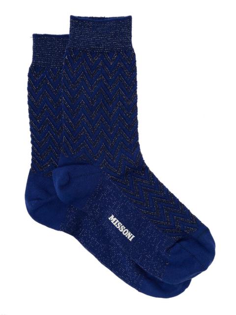 Missoni Missoni Women Black And Blue Iconic Zig Zag Short Socks In Lightweight Lamé Knit Woman Missoni