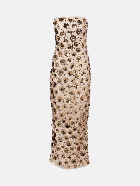 ROTATE Sequined straplesss midi dress