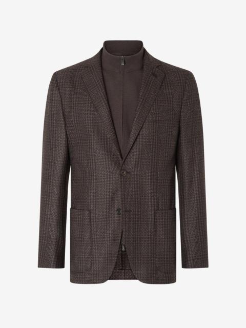 CORNELIANI Brown wool twill jacket with detachable vest