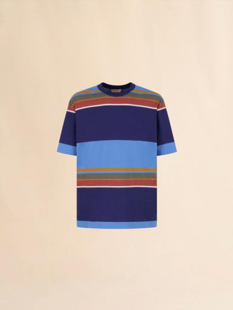 Marni BLUE ORGANIC COTTON T-SHIRT WITH COLOUR-BLOCK STRIPES