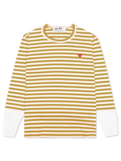 Comme des Garçons PLAY WOMEN'S STRIPED WHITE SLEEVE L/S T-SHIRT - MUSTARD