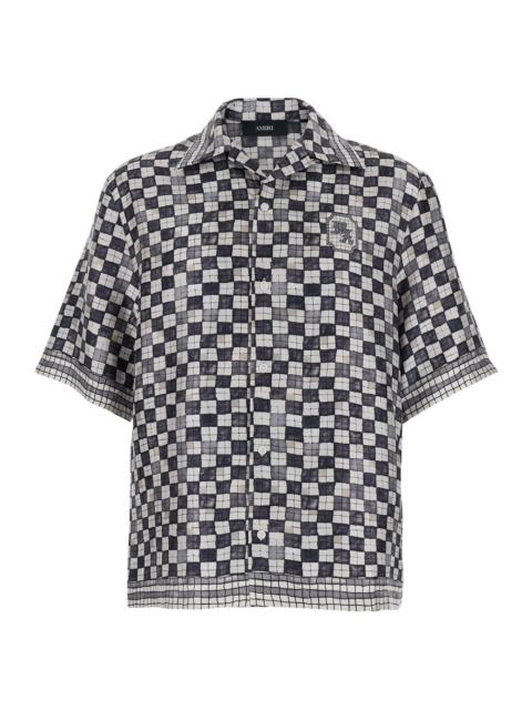 AMIRI Amiri Men Black Silk Shirt With All-Over Check Motif And Logo Lettering On The Back Man