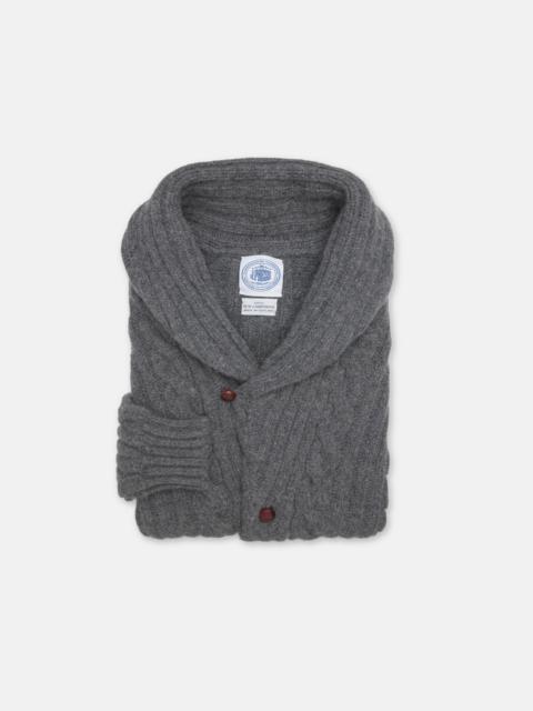 J. PRESS MADE-IN-SCOTLAND GREY SHAWL COLLAR CABLEKNIT CARDIGAN