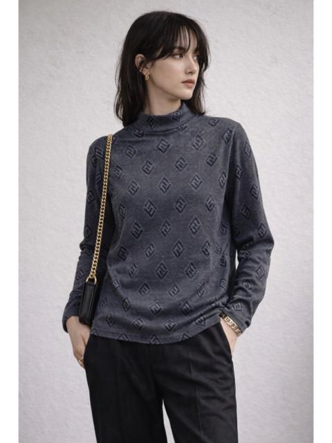 FENDI FENDI FF Full Monogram Zucca Print Mock Neck Top Long Sleeve