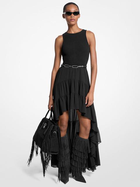 MICHAEL KORS Georgette Smocked High-Low Dress