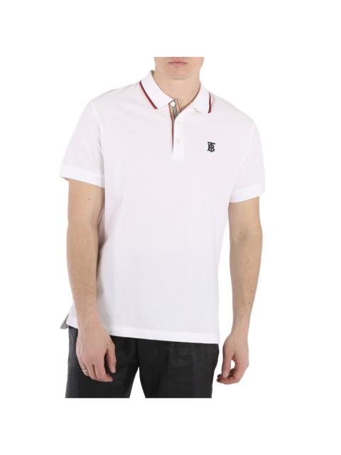 Burberry Burberry Men's White Icon Stripe Placket Cotton Pique Polo Shirt