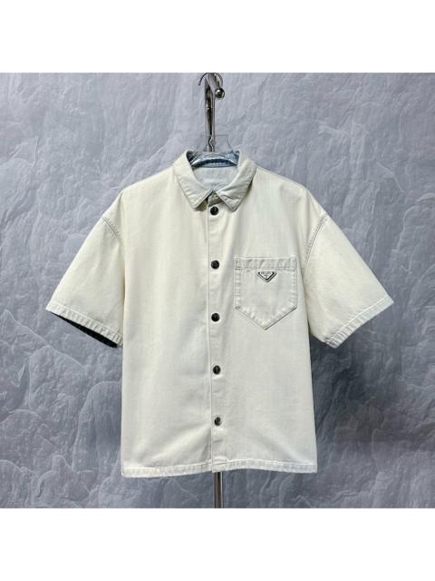 Prada Prada Denim Distressed Washed Short Sleeve Shirt