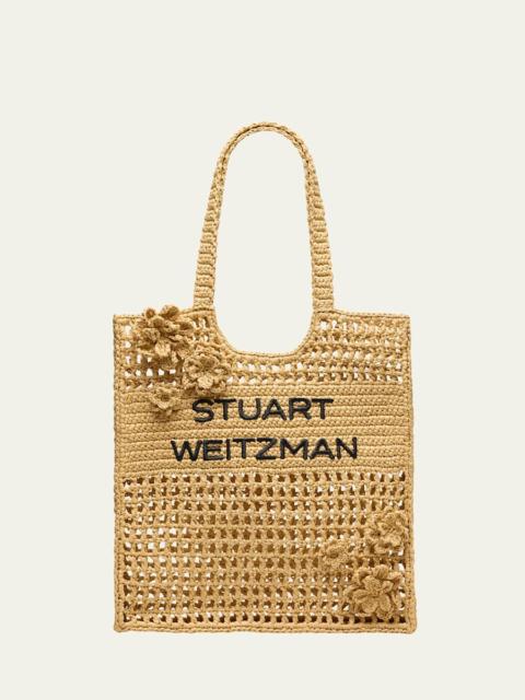 Stuart Weitzman Magnolia Flower Raffia Tote Bag