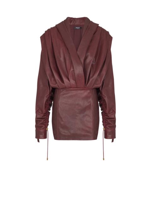 Balmain Short hooded dress in washed lambskin
