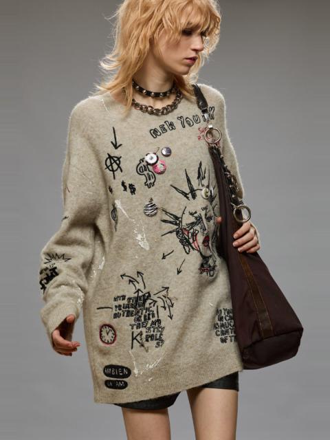 R13 EMBROIDERED BOYFRIEND SWEATER - OATMEAL