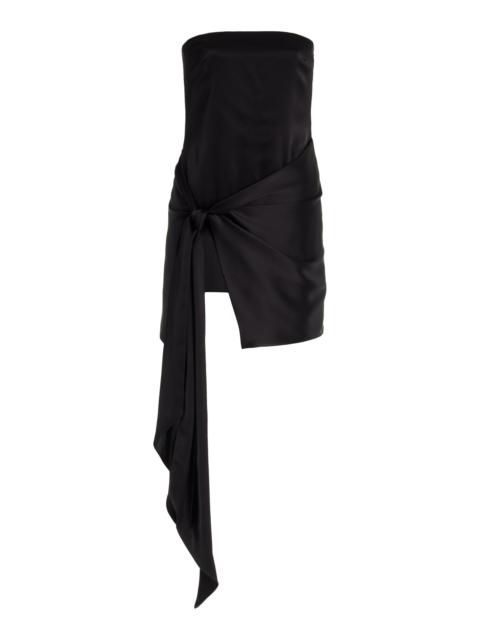 David Koma Tie-Detailed Strapless Satin Mini Dress black