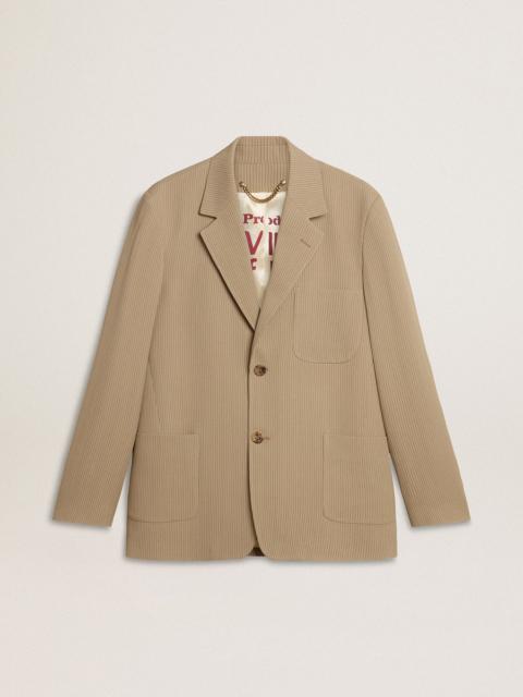 Golden Goose Men's beige pinstripe single-breasted jacket with an oversized fit