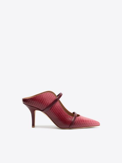 MALONE SOULIERS Maureen 70 Burgundy & Pink Gradient Embossed Leather Mules