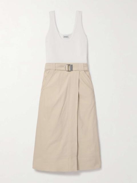 Camden belted linen-blend and stretch-knit midi dress White