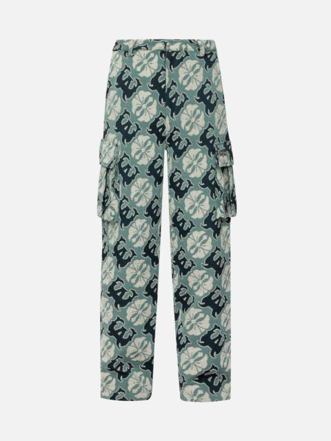 EVISU Allover Kamon and Logo Jacquard Wide Leg Tapestry Cargo Pants