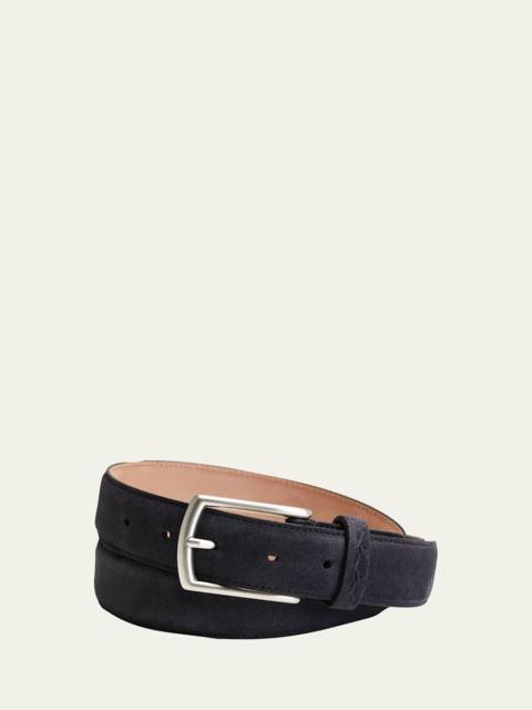 ZEGNA Men's Triple Stitch Leather Belt
