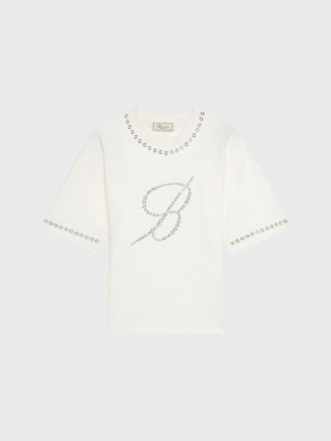 Blumarine T-SHIRT WITH EMBROIDERED LOGO IN METAL EYELETS