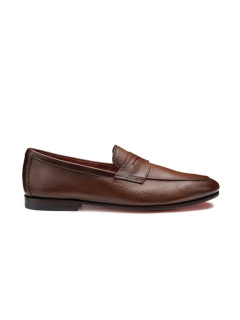 Santoni Men's brown tumbled leather Carlo penny loafer