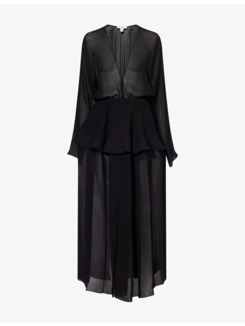 Alaïa Cinched Plunge-V-Neck Woven Maxi Dress