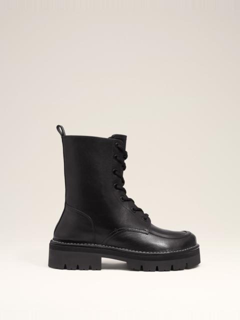 AMI Paris BLACK LEATHER ANATOMICAL TOE LACED UP BOOTS