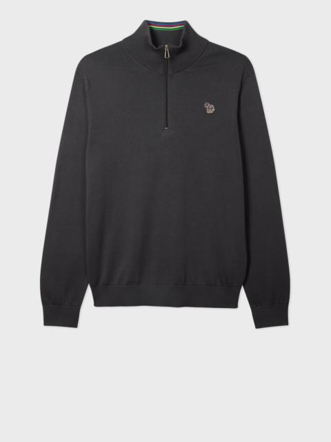 Paul Smith Dark Grey Organic Cotton Half Zip Zebra Logo Sweater