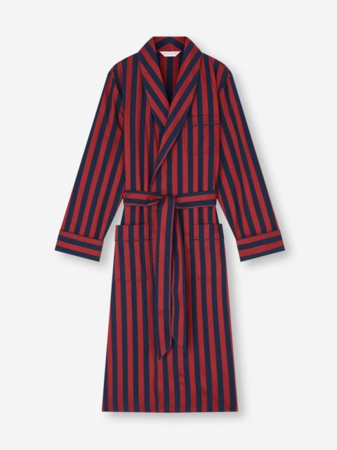 Derek Rose Men's Robe Royal Cotton Navy Blue & Red Stripe