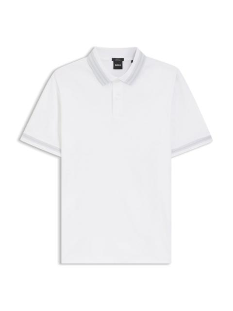 BOSS CONTRAST-TIPPING SLIM-FIT POLO SHIRT IN MERCERISED COTTON