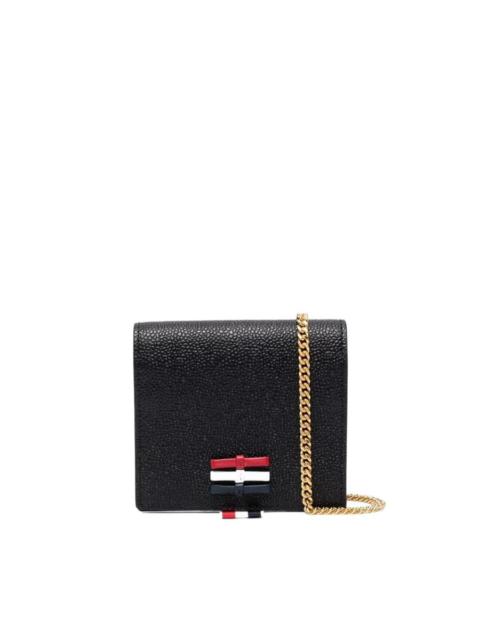 THOM BROWNE 3-BOW CARD HOLDER W/ CHAIN STRAP IN PEBBLE GRAIN LEATHER - L12, H13, W3 ACCESSORIES