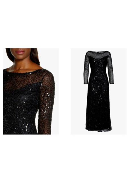 Other Designers Pisarro Nights Black Sequin A Line Gown Evening Dress Illusion SZ 4 NWT