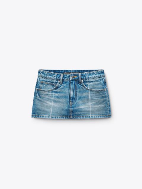 Alexander Wang Vintage-Effect Marbled Blue Foldline Denim Skort