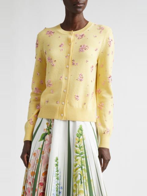 Oscar de la Renta Oscar de la Renta Sequin & Crystal Embroidered Wool Cardigan in Yellow/Pink at Nordstrom