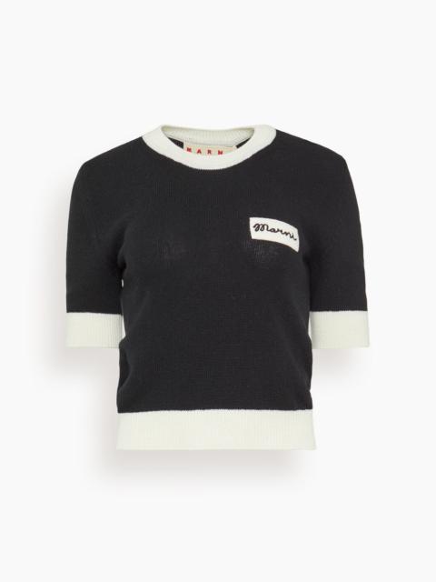 Marni Short Sleeve Crewneck Sweater in Black