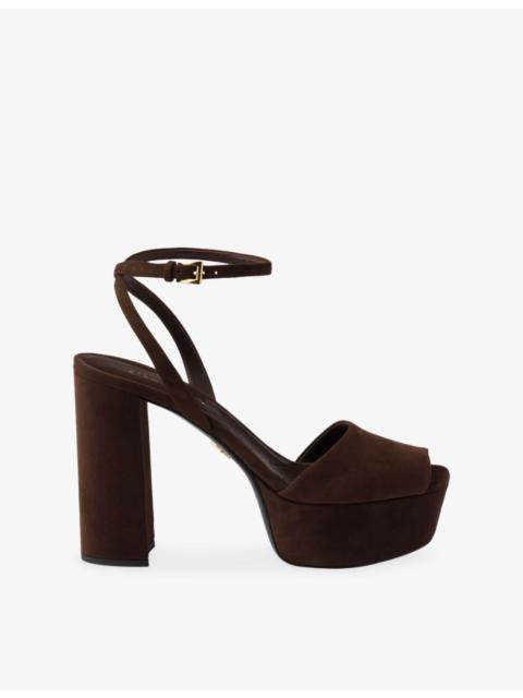 Prada Logo-Print Suede Platform Sandals