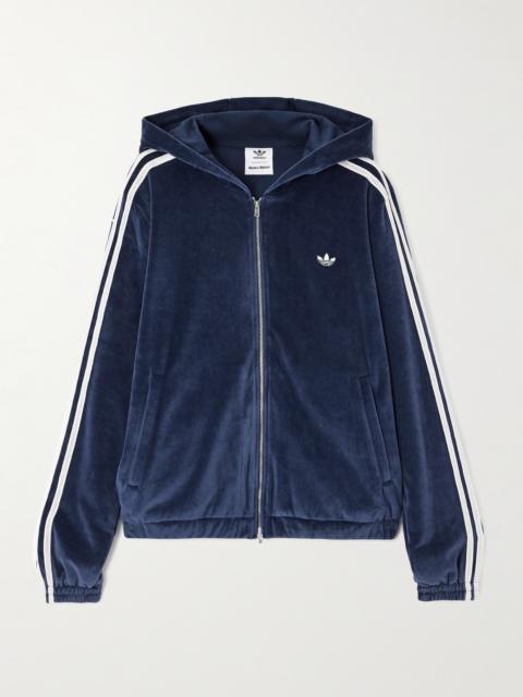 adidas Originals + Wales Bonner Hooded Striped Cotton-blend Velour Zip-up Sweatshirt