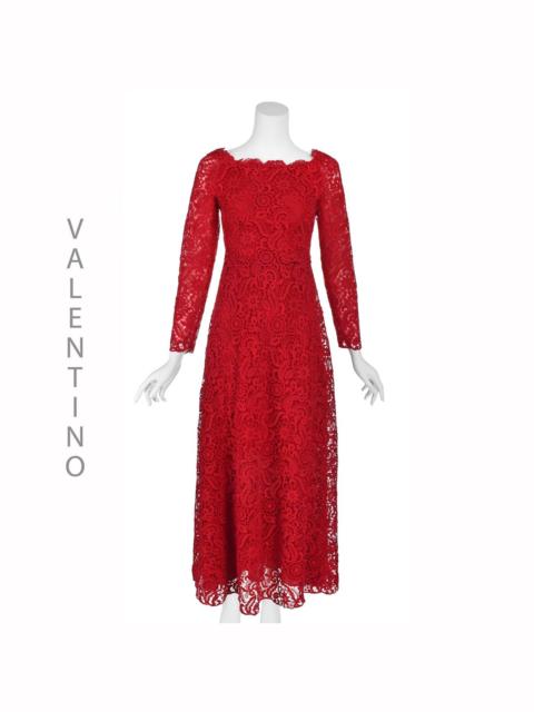Valentino Red Guipure Lace Evening Gown 