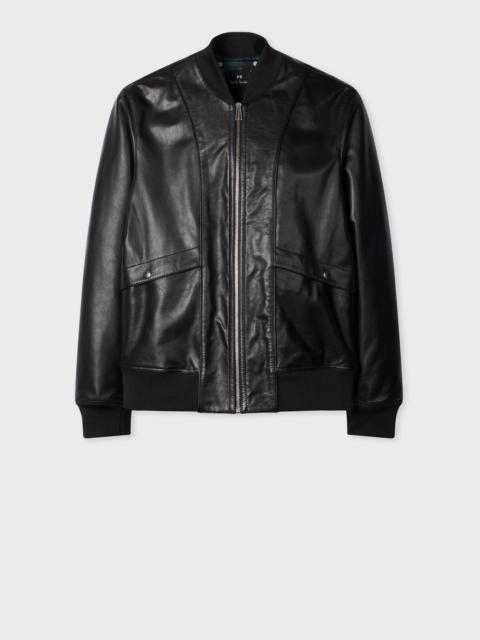 Paul Smith Black Leather Zip-Front Bomber Jacket