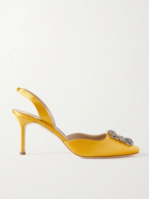 Manolo Blahnik Hangisli 70 embellished satin slingback pumps Yellow